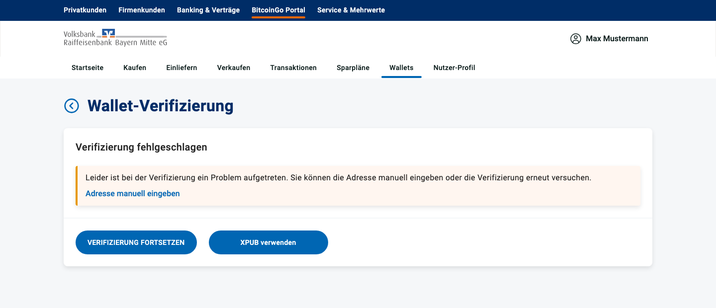 Continue verification screen.